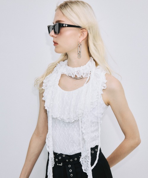 JOSE MOON(ジョゼムーン)の「RAFFLE LACE TOPS/ラッフルレーストップス(その他トップス・レディース・サックスブルー/ホワイト/ブラック・FREE)」の20枚目の写真