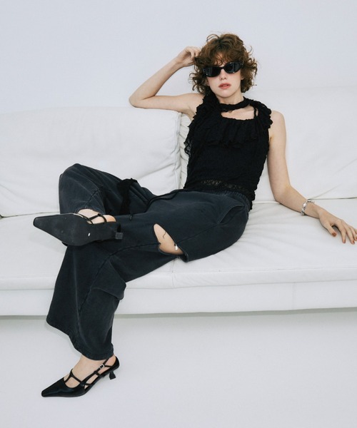 JOSE MOON(ジョゼムーン)の「RAFFLE LACE TOPS/ラッフルレーストップス(その他トップス・レディース・サックスブルー/ホワイト/ブラック・FREE)」の14枚目の写真