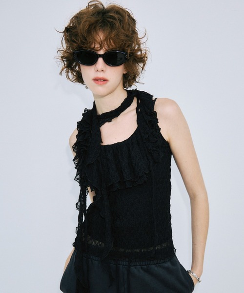 JOSE MOON(ジョゼムーン)の「RAFFLE LACE TOPS/ラッフルレーストップス(その他トップス・レディース・サックスブルー/ホワイト/ブラック・FREE)」の4枚目の写真