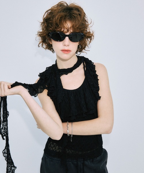 JOSE MOON(ジョゼムーン)の「RAFFLE LACE TOPS/ラッフルレーストップス(その他トップス・レディース・サックスブルー/ホワイト/ブラック・FREE)」の8枚目の写真