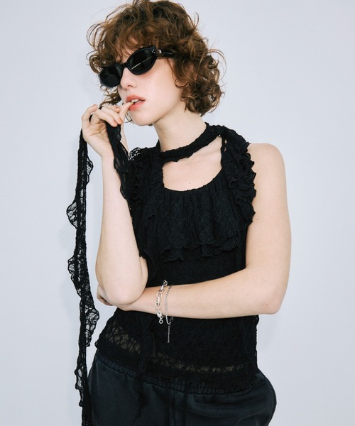 JOSE MOON(ジョゼムーン)の「RAFFLE LACE TOPS/ラッフルレーストップス(その他トップス・レディース・サックスブルー/ホワイト/ブラック・FREE)」の9枚目の写真