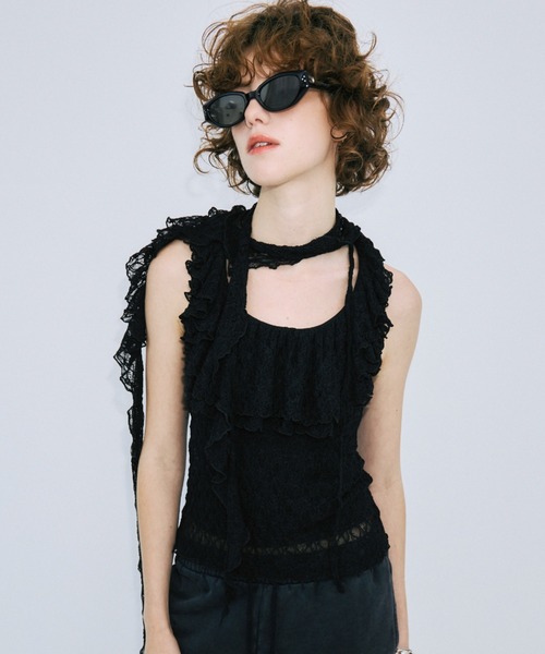 JOSE MOON(ジョゼムーン)の「RAFFLE LACE TOPS/ラッフルレーストップス(その他トップス・レディース・サックスブルー/ホワイト/ブラック・FREE)」の5枚目の写真