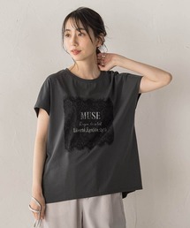 レースたたき付けプリントTシャツ