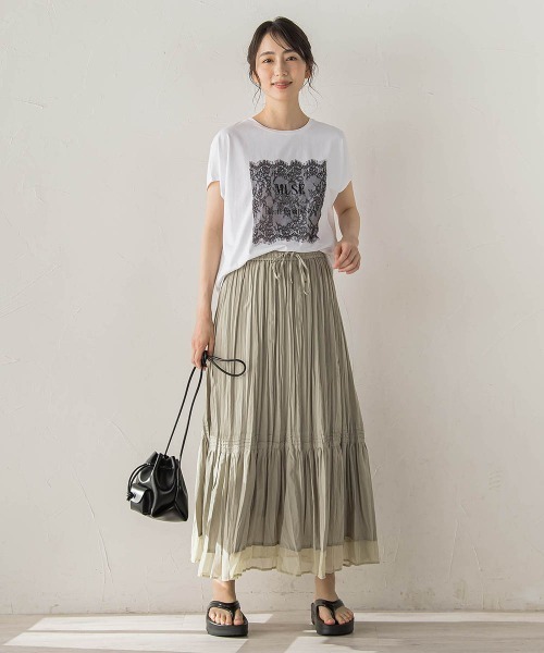 Droite lautreamont(ドロワットロートレアモン)の「レースたたき付けプリントTシャツ(Tシャツ/カットソー・レディース・オフホワイト/チャコールグレー・M)」の7枚目の写真