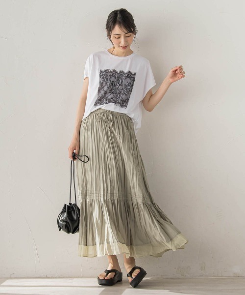 Droite lautreamont(ドロワットロートレアモン)の「レースたたき付けプリントTシャツ(Tシャツ/カットソー・レディース・オフホワイト/チャコールグレー・M)」の8枚目の写真