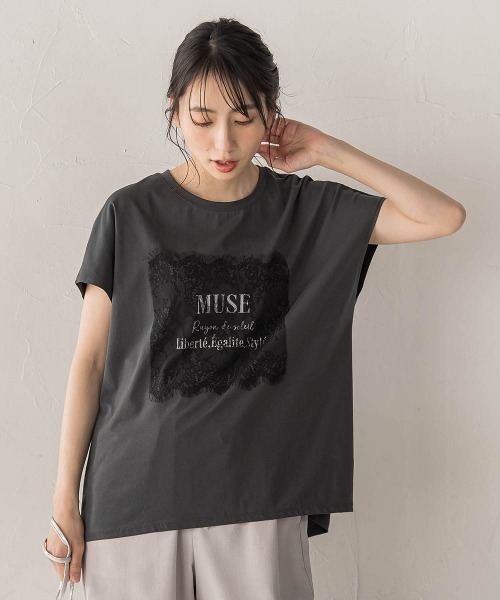 Droite lautreamont(ドロワットロートレアモン)の「レースたたき付けプリントTシャツ(Tシャツ/カットソー・レディース・オフホワイト/チャコールグレー・M)」の17枚目の写真