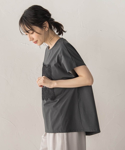 Droite lautreamont(ドロワットロートレアモン)の「レースたたき付けプリントTシャツ(Tシャツ/カットソー・レディース・オフホワイト/チャコールグレー・M)」の19枚目の写真