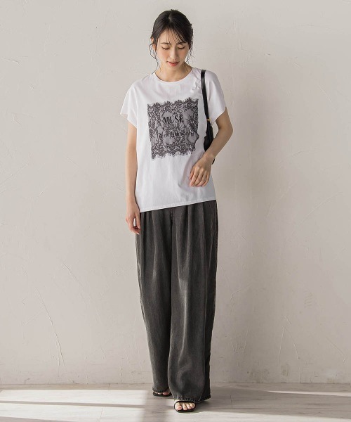 Droite lautreamont(ドロワットロートレアモン)の「レースたたき付けプリントTシャツ(Tシャツ/カットソー・レディース・オフホワイト/チャコールグレー・M)」の14枚目の写真