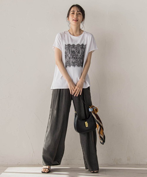 Droite lautreamont(ドロワットロートレアモン)の「レースたたき付けプリントTシャツ(Tシャツ/カットソー・レディース・オフホワイト/チャコールグレー・M)」の13枚目の写真