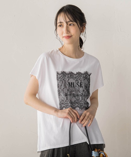Droite lautreamont(ドロワットロートレアモン)の「レースたたき付けプリントTシャツ(Tシャツ/カットソー・レディース・オフホワイト/チャコールグレー・M)」の4枚目の写真