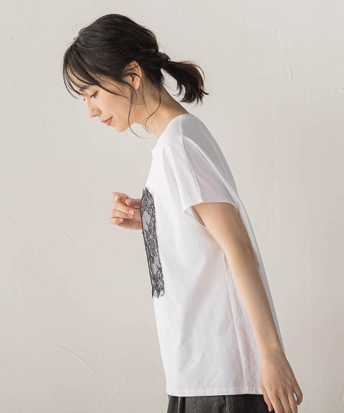 Droite lautreamont(ドロワットロートレアモン)の「レースたたき付けプリントTシャツ(Tシャツ/カットソー・レディース・オフホワイト/チャコールグレー・M)」の5枚目の写真