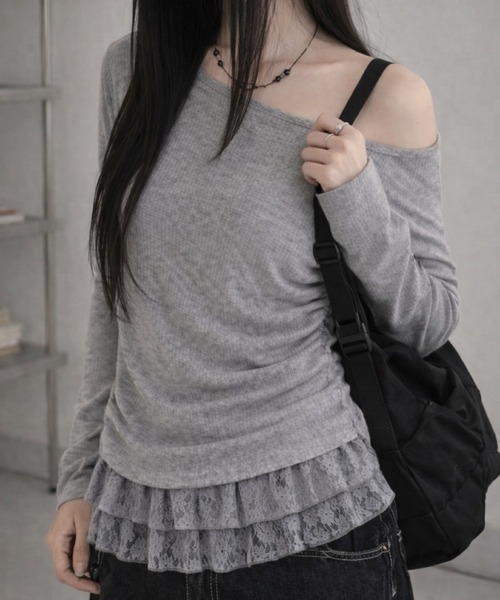 UP START(アップスタート)の「【Bls】 【ZL】【Bling Leads】裾フリル レイヤードトップス(BL)(Tシャツ/カットソー・レディース・グレー・FREE)」の4枚目の写真