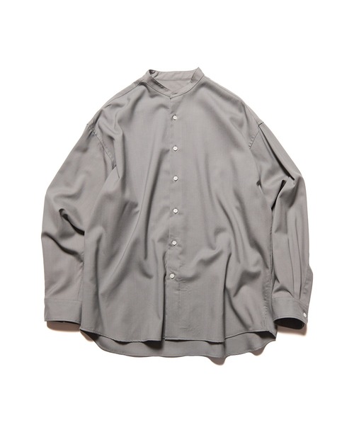 WASHABLE WOOL BAND COLLAR SHIRT — стираемая шерстяная рубашка с воротником-стойкой