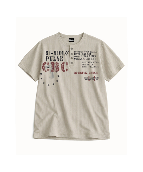 CRYBABYCLUB（クライベイビークラブ）の「パルスCBC ワッフルヘンリーネック半袖Tシャツ（Tシャツ/カットソー・レディース・アイボリー/ブラック/ブラウン・LARGE/MEDIUM）」の2枚目の写真