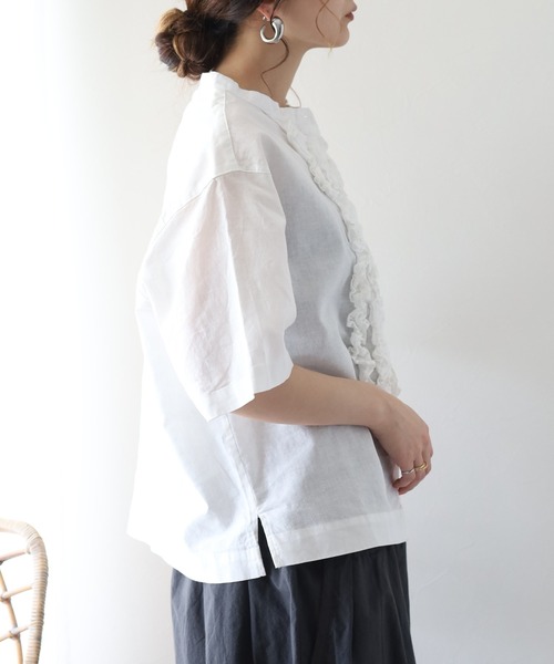 ubasoku(ウバソク)の「ubasoku リネン フロントフリルバンドカラー 半袖シャツ(シャツ/ブラウス・レディース・ブラック/オフホワイト・FREE)」の16枚目の写真