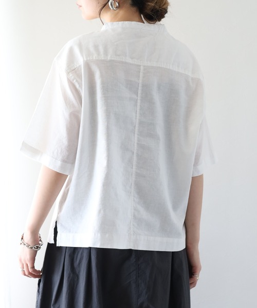 ubasoku(ウバソク)の「ubasoku リネン フロントフリルバンドカラー 半袖シャツ(シャツ/ブラウス・レディース・ブラック/オフホワイト・FREE)」の17枚目の写真