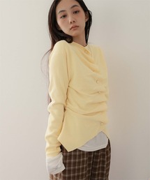 プチハイネックフロントギャザーボタンニット