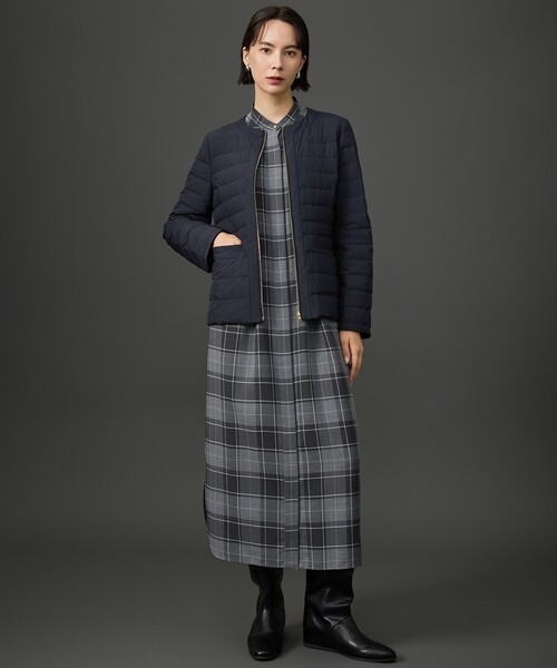 自由区(ジユウク)の「TWハイツイストビエラチェック柄バンドカラー ワンピース(シャツワンピース・レディース・ダークブラウン系4/グレー系4・32)」の6枚目の写真