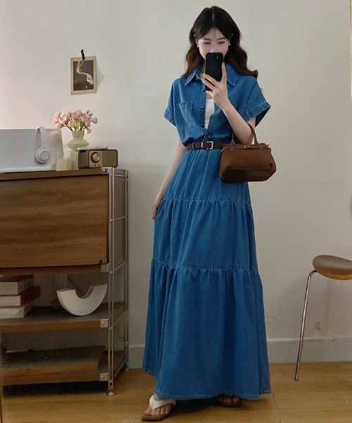 FAVORITO(ファヴォリート)の「襟付きデニムワンピース(ワンピース・レディース・ブルー・XL/L/M/S)」の4枚目の写真