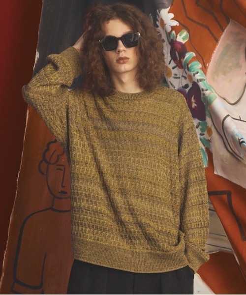 MAISON SPECIAL(メゾンスペシャル)の「《UNISEX》Sheer Mixed Stripe Prime-Over Crewneck Knit Sweater/シアーミックスボーダープライムオーバークルーネックニットセーター【MAISON SPECIAL/メゾンスペシャル】(ニット/セーター・メンズ・パープル/ピンク/イエロー・2/1/0)」の3枚目の写真