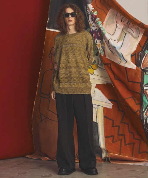 MAISON SPECIAL(メゾンスペシャル)の「《UNISEX》Sheer Mixed Stripe Prime-Over Crewneck Knit Sweater/シアーミックスボーダープライムオーバークルーネックニットセーター【MAISON SPECIAL/メゾンスペシャル】(ニット/セーター・メンズ・パープル/ピンク/イエロー・2/1/0)」の4枚目の写真