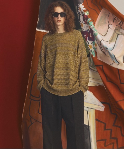 MAISON SPECIAL(メゾンスペシャル)の「《UNISEX》Sheer Mixed Stripe Prime-Over Crewneck Knit Sweater/シアーミックスボーダープライムオーバークルーネックニットセーター【MAISON SPECIAL/メゾンスペシャル】(ニット/セーター・メンズ・パープル/ピンク/イエロー・2/1/0)」の12枚目の写真