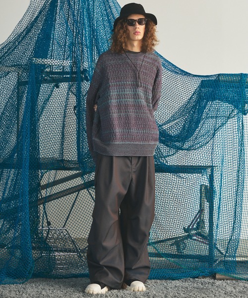 MAISON SPECIAL(メゾンスペシャル)の「《UNISEX》Sheer Mixed Stripe Prime-Over Crewneck Knit Sweater/シアーミックスボーダープライムオーバークルーネックニットセーター【MAISON SPECIAL/メゾンスペシャル】(ニット/セーター・メンズ・パープル/ピンク/イエロー・2/1/0)」の10枚目の写真