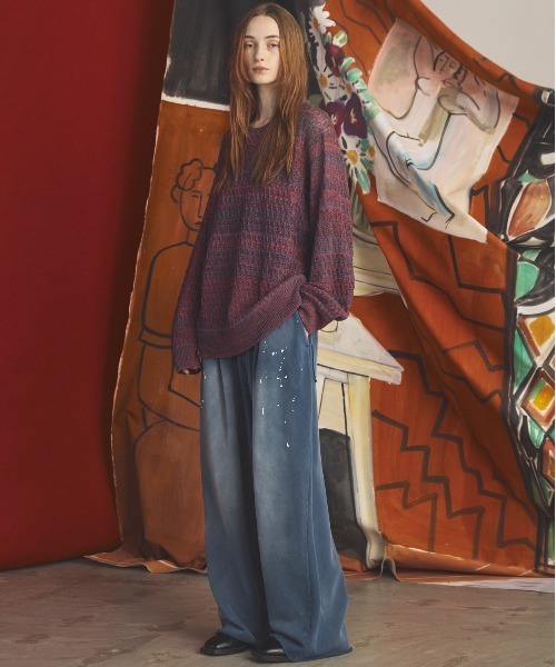 MAISON SPECIAL(メゾンスペシャル)の「《UNISEX》Sheer Mixed Stripe Prime-Over Crewneck Knit Sweater/シアーミックスボーダープライムオーバークルーネックニットセーター【MAISON SPECIAL/メゾンスペシャル】(ニット/セーター・メンズ・パープル/ピンク/イエロー・2/1/0)」の7枚目の写真