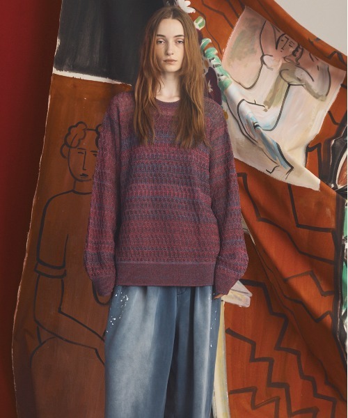 MAISON SPECIAL(メゾンスペシャル)の「《UNISEX》Sheer Mixed Stripe Prime-Over Crewneck Knit Sweater/シアーミックスボーダープライムオーバークルーネックニットセーター【MAISON SPECIAL/メゾンスペシャル】(ニット/セーター・メンズ・パープル/ピンク/イエロー・2/1/0)」の15枚目の写真