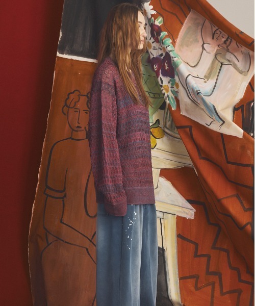 MAISON SPECIAL(メゾンスペシャル)の「《UNISEX》Sheer Mixed Stripe Prime-Over Crewneck Knit Sweater/シアーミックスボーダープライムオーバークルーネックニットセーター【MAISON SPECIAL/メゾンスペシャル】(ニット/セーター・メンズ・パープル/ピンク/イエロー・2/1/0)」の16枚目の写真