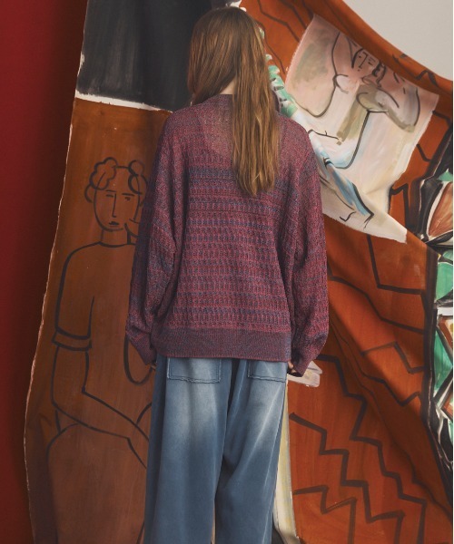MAISON SPECIAL(メゾンスペシャル)の「《UNISEX》Sheer Mixed Stripe Prime-Over Crewneck Knit Sweater/シアーミックスボーダープライムオーバークルーネックニットセーター【MAISON SPECIAL/メゾンスペシャル】(ニット/セーター・メンズ・パープル/ピンク/イエロー・2/1/0)」の17枚目の写真