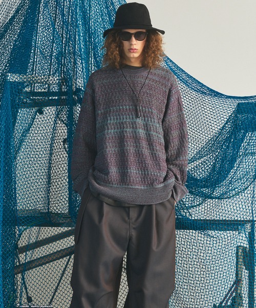 MAISON SPECIAL(メゾンスペシャル)の「《UNISEX》Sheer Mixed Stripe Prime-Over Crewneck Knit Sweater/シアーミックスボーダープライムオーバークルーネックニットセーター【MAISON SPECIAL/メゾンスペシャル】(ニット/セーター・メンズ・パープル/ピンク/イエロー・2/1/0)」の18枚目の写真