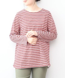 【L～6L 大きいサイズ】コットンボーダーラウンドヘムTシャツ