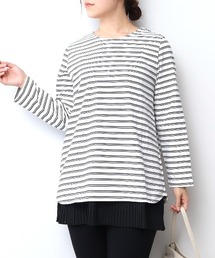 【L~6L 大きいサイズ】コットンボーダーラウンドヘムTシャツ