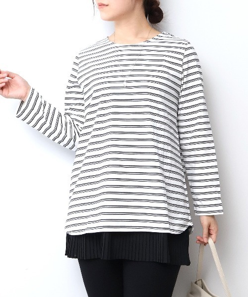 MB mint breeze(エムビーミントブリーズ)の「【L~6L 大きいサイズ】コットンボーダーラウンドヘムTシャツ(Tシャツ/カットソー・レディース・レッド/ブラック/オフホワイト・LL/4L/3L/5L/6L)」の2枚目の写真