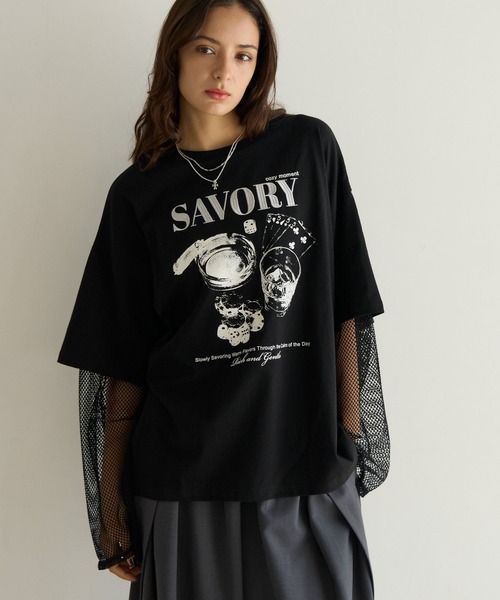 PBLIM(ページボーイリム)の「《UNISEX》ソデメッシュトップス(Tシャツ/カットソー・レディース・ブラック/オフホワイト・FREE)」の2枚目の写真