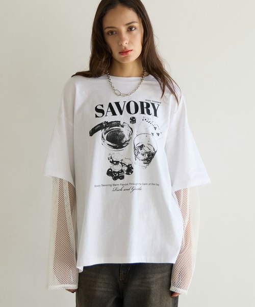 PBLIM(ページボーイリム)の「《UNISEX》ソデメッシュトップス(Tシャツ/カットソー・レディース・ブラック/オフホワイト・FREE)」の3枚目の写真