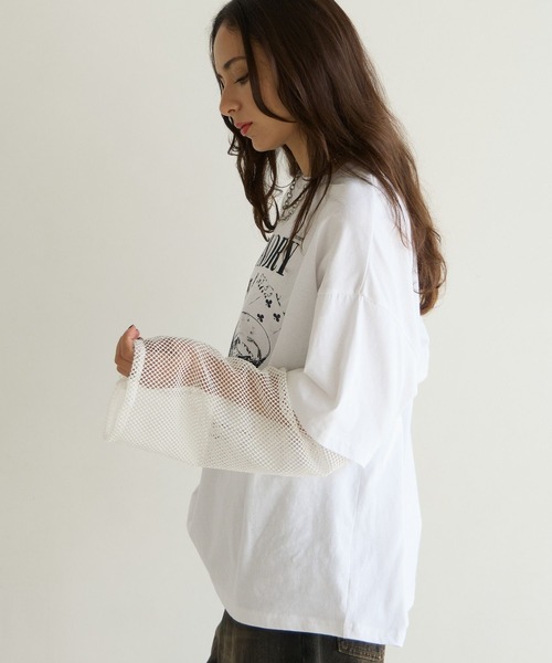 PBLIM(ページボーイリム)の「《UNISEX》ソデメッシュトップス(Tシャツ/カットソー・レディース・ブラック/オフホワイト・FREE)」の4枚目の写真