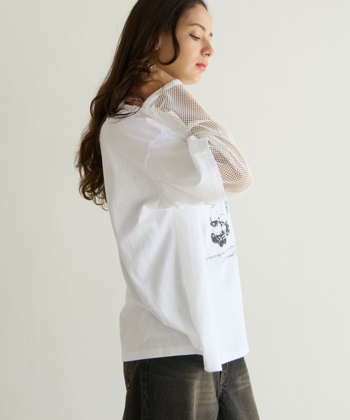 PBLIM(ページボーイリム)の「《UNISEX》ソデメッシュトップス(Tシャツ/カットソー・レディース・ブラック/オフホワイト・FREE)」の5枚目の写真