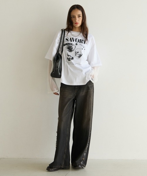 PBLIM(ページボーイリム)の「《UNISEX》ソデメッシュトップス(Tシャツ/カットソー・レディース・ブラック/オフホワイト・FREE)」の7枚目の写真