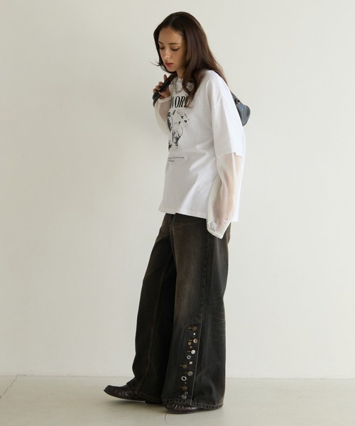 PBLIM(ページボーイリム)の「《UNISEX》ソデメッシュトップス(Tシャツ/カットソー・レディース・ブラック/オフホワイト・FREE)」の8枚目の写真