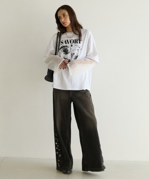 PBLIM(ページボーイリム)の「《UNISEX》ソデメッシュトップス(Tシャツ/カットソー・レディース・ブラック/オフホワイト・FREE)」の9枚目の写真