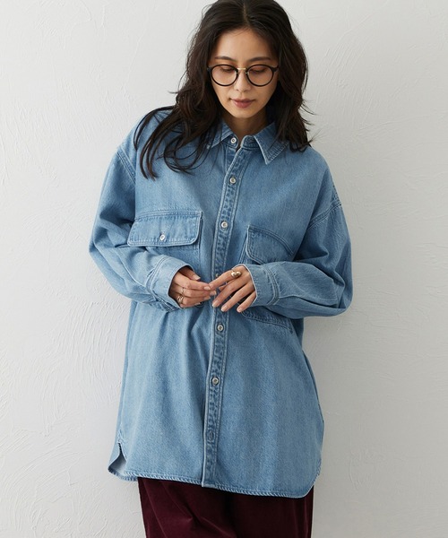 EDWIN(エドウィン)の「EDWIN LADIES ライトオンス ビッグフィット デニムシャツジャケット(シャツ/ブラウス・レディース・ブラウン/ブルー/ライトインディゴブルー・FREE)」の3枚目の写真