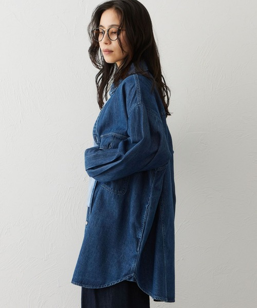 EDWIN(エドウィン)の「EDWIN LADIES ライトオンス ビッグフィット デニムシャツジャケット(シャツ/ブラウス・レディース・ブラウン/ブルー/ライトインディゴブルー・FREE)」の14枚目の写真