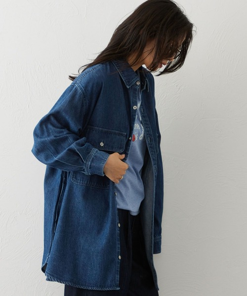 EDWIN(エドウィン)の「EDWIN LADIES ライトオンス ビッグフィット デニムシャツジャケット(シャツ/ブラウス・レディース・ブラウン/ブルー/ライトインディゴブルー・FREE)」の16枚目の写真