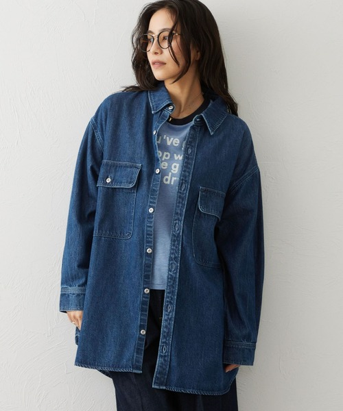 EDWIN(エドウィン)の「EDWIN LADIES ライトオンス ビッグフィット デニムシャツジャケット(シャツ/ブラウス・レディース・ブラウン/ブルー/ライトインディゴブルー・FREE)」の17枚目の写真