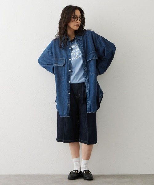 EDWIN(エドウィン)の「EDWIN LADIES ライトオンス ビッグフィット デニムシャツジャケット(シャツ/ブラウス・レディース・ブラウン/ブルー/ライトインディゴブルー・FREE)」の6枚目の写真