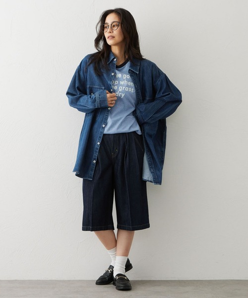 EDWIN(エドウィン)の「EDWIN LADIES ライトオンス ビッグフィット デニムシャツジャケット(シャツ/ブラウス・レディース・ブラウン/ブルー/ライトインディゴブルー・FREE)」の21枚目の写真