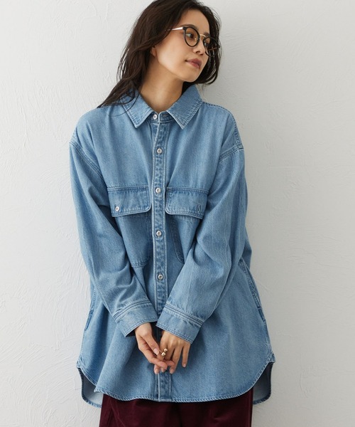 EDWIN(エドウィン)の「EDWIN LADIES ライトオンス ビッグフィット デニムシャツジャケット(シャツ/ブラウス・レディース・ブラウン/ブルー/ライトインディゴブルー・FREE)」の22枚目の写真