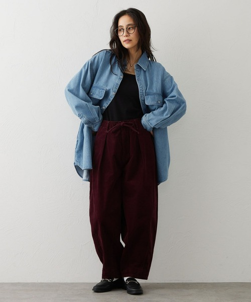 EDWIN(エドウィン)の「EDWIN LADIES ライトオンス ビッグフィット デニムシャツジャケット(シャツ/ブラウス・レディース・ブラウン/ブルー/ライトインディゴブルー・FREE)」の7枚目の写真